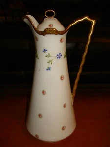 ANTIGUA TETERA DE CAFÉ LIMOGES CORONA CHOCOLATE PINTADA A MANO ROSAS FLORALES 11" - Imagen 1 de 7