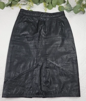 Falda lápiz de cuero negra Pelle Cuir de colección 100 % cuero talla 14 hecha en Corea Foto 1 de 4