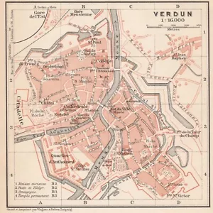VERDUN 1924 Antique map plan FRANCE - Picture 1 of 9