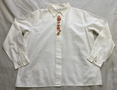 VTG Basic Editions Fall Thanksgiving Pumpkin Cornucopia Embroidered Blouse Wms L Foto 1 de 4
