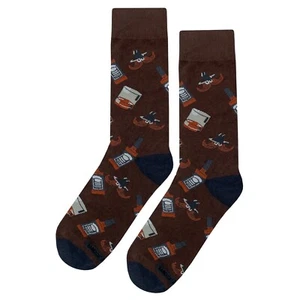 NWT Whiskey Mustache Dress Socks Novelty Men 8-12 Brown Crazy Fun Sockfly - Picture 1 of 4