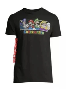 Super Mario T-Shirt UNISEX Adult Size Small RETRO Black Tee Mario Luigi NEW - Picture 1 of 2