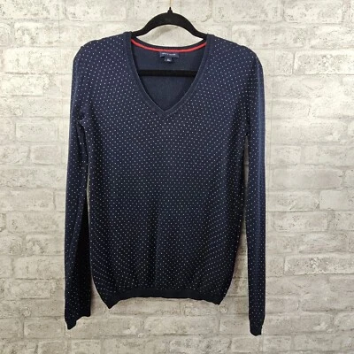 Suéter Tommy Hilfiger para mujer azul marino 100 % algodón cuello en V talla SP Foto 1 de 4