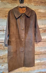 1950er Jahre Vintage Damen Leder/Nubuk Mantel (ca. US Größe 8) - Bild 1 von 9