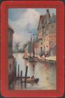 Playing Cards Single Card Old Vintage Named * Dutch Canal * Boats Fishing Man B