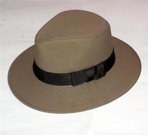 INDIANA JONES Khaki Brown COTTON TWILL 3" Wide Brim MEN'S SAFARI OUTBACK HAT New - Picture 1 of 1