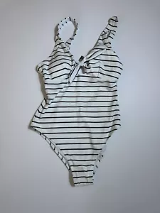 CUPSHE Einteiler Badeanzug Damen Bademode Jacquard tiefer V-Ausschnitt gestreift Gr. L - Bild 1 von 6