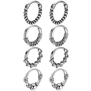 Men's Gothic Punk Polished Stainless Steel Twisted Small Hoop Huggie Earrings - Picture 1 of 19