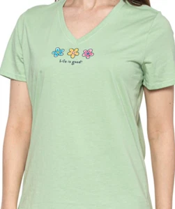 Neu mit Etikett!.. LIFE IS GOOD SS DAMEN VINTAGE LEICHTES V-SHIRT..."DREI GÄNSEBLÜMCHEN"...(M) - Bild 1 von 1