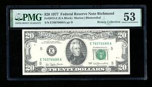 DBR 1977 $20 FRN Richmond Fr. 2072-E PMG 53 Serial E76076689A - Picture 1 of 2