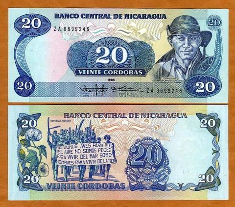 Nicaragua, 20 Cordobas, 1985 (1988), P-152, UNC ZA - REPLACEMENT Cover