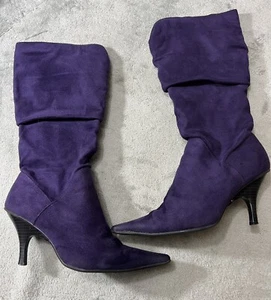 Vtg Diba boots women’s size 7.5 Purple 90s Y2k ruched Faux Suede pointed toe - Picture 1 of 11