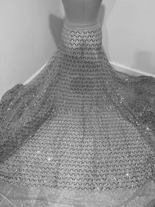 Silver Embroidery Pearl Beaded Sequins Lace Fabric 50” Width 1 Yard - Picture 1 of 6