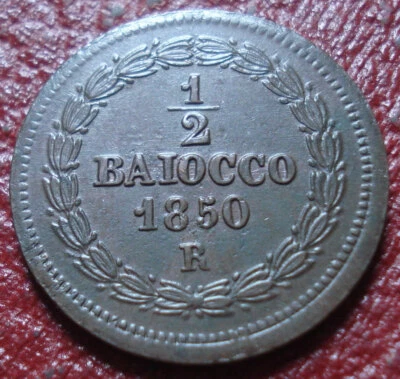 1850-VB PAPAL STATES 1/2 BAIOCCO IN EF-AU CONDITION (KM# 1355) - Image 1 of 2
