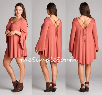 Nuevo Vestido Top Túnica Trapecio Esmeralda Marsala Manga Campana Abierta Tirantes Espalda 1X Foto 1 de 4