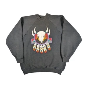 Vtg 80s 90s Sweatshirt Native American DreamCatcher Bull Skull Southwestern Usa - Picture 1 of 10
