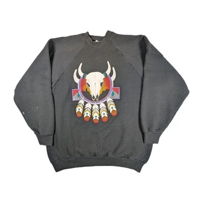 Vtg 80s 90s Sweatshirt Native American DreamCatcher Bull Skull Southwestern Usa - Image 1 of 4