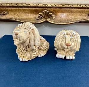 Juego de estatuillas de león vintage Artesania Rinconada arcilla tallada firmada - Imagen 1 de 17
