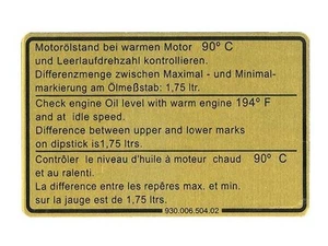 Calcomanía de nivel de aceite de motor para 81-89 Porsche 911 Carrera Speedster Turbo PM28G3 - Imagen 1 de 1
