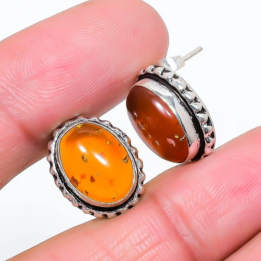 Pendiente de plata esterlina 925 con piedras preciosas de ámbar báltico tamaño 0,75" Foto 1 de 1