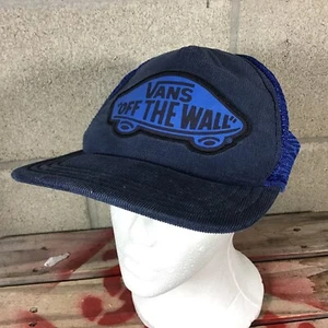 Vans Off The Wall Classic Patch Corduroy Trucker Snapback Hat Cap Navy - Picture 1 of 9