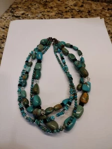 SILPADA 4 STRAND TURQUOISE OBSIDIAN GLASS & SS BEADS NECKLACE NAVAJO 925 - Picture 1 of 5