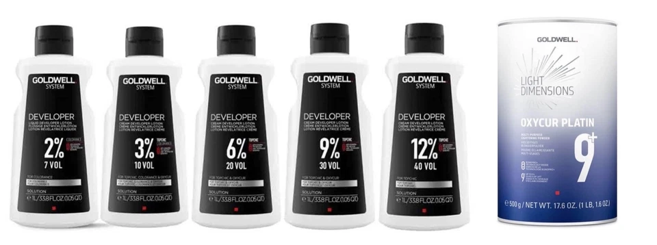 Goldwell Developer 2%,3%,6%,9%,12%1000ml+Oxycur Platin Bleach Powder500g-Options - image 1 of 1