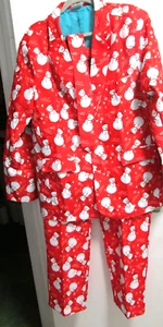 NEW Mens XL Multicolor Holiday Snowman LS 3 Pc Set Suit Coat Pant Tie -Unbranded - Picture 1 of 14