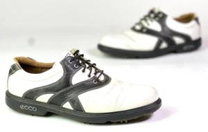 Ecco Mens Senior Golf Shoes Spikes Arch Support Round Toe White Black Size 44 - Picture 1 of 7