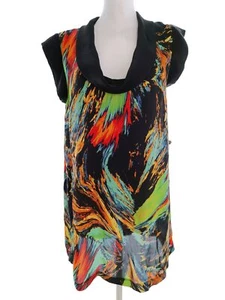 Wallis Size 12 (40) Black Tunic Blouse Short Sleeve Abstract Floral - Picture 1 of 5
