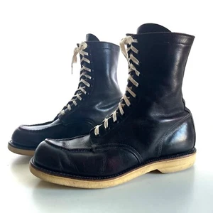 Vtg Leather 1950 Boots 40s Motorcycle 50s Work US 7.5-8D M Unisex Shoes Biltrite - Picture 1 of 9