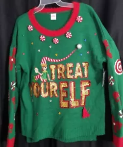 Ugly Christmas - Sweater Treat your Elf - Holiday Times- L- NWT - Picture 1 of 8