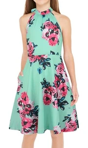 GORLYA Girl's Halter Neck Floral Sleeveless Summer Casual Sundress A-line - Picture 1 of 16