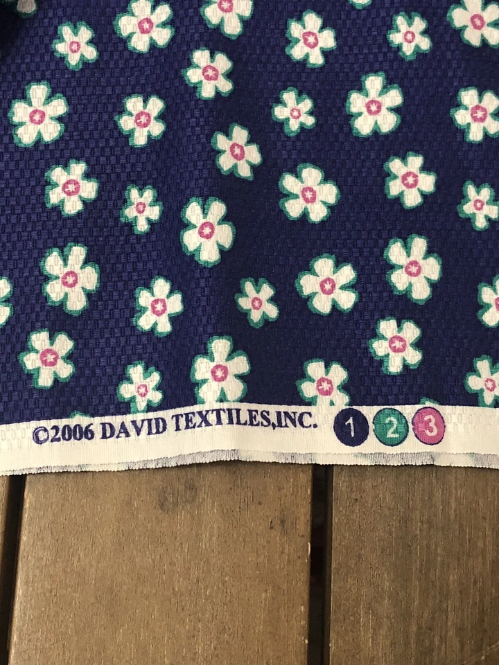 David Textiles 45"x5.5yds Cotton White Blue Pink Green Fabric Floral NEW - Image 1 of 4