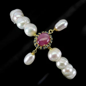 925 Sterling Silver Bracelet Oval Ruby 10x8mm Pearl Sapphire Gemstone Jewelry 8 - Picture 1 of 14