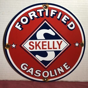 PLACA BOMBA ESTACIÓN DE SERVICIO ACEITE MOTOR GASOLINA PORCELANA SKELLY DE COLECCIÓN - Imagen 1 de 6
