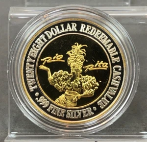 Rio Casino Las Vegas ~ 28 $ Rio Rita 24K Gold HGE .999 Silber Strike Medaille in Kappe - Bild 1 von 4