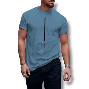 Casual Men's T-Shirt, Slim Flit, Round Neck, Short Sleeves With Logo Line - Picture 1 of 3