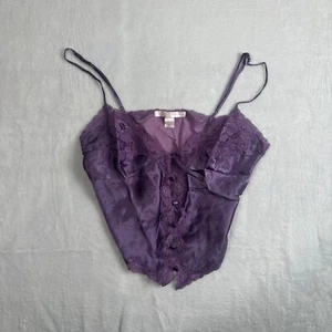 VTG Victoria's Secret Purple Lace Floral Button Up Cami Top Womens Medium - Picture 1 of 9