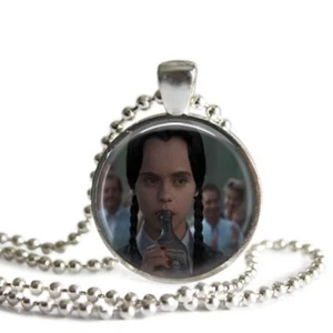 Addams Family Wednesday Sipping Poison 1 Inch Silver Plated Pendant Necklace - Picture 1 of 5
