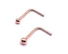18 ct k carat plated rose Gold Tiny 1.5 or 2 mm  gold ball  L Shaped Nose Stud 