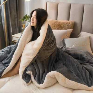 Reversible Sherpa Fleece Blanket Fluffy Warm Soft Large Sofa Bed Throw Blankets - Picture 1 of 10