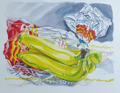 Janet Fish Bag of Bananas 1996 Realism Hand signed Aquatint Etching US Artist - Image 1 of 4