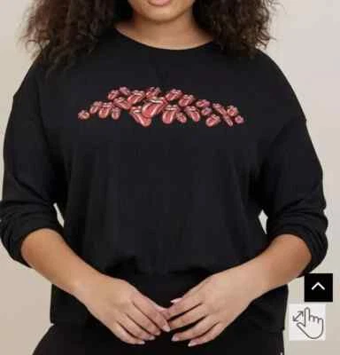 Torrid Rolling Stones логотип Топ рубашка женщин 3/3 X вафли трикотажа расслабиться подходит укороченный черный - Изображение 1 из 4