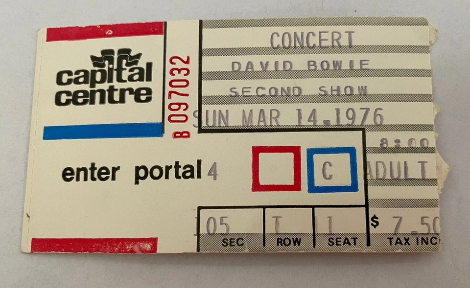 1976 David Bowie Concert Ticket Stub Capital Centre March 14 1976 - Image 1 of 1