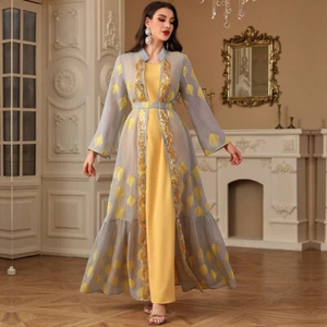 Embroidery Open Cardigan Kaftan Abaya Women Dubai Muslim Long Dress Kimono Sets - Picture 1 of 14