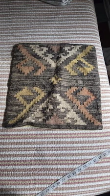 Wool Jute Kilim Cushion Cover Throw Pillow 18" Square Home Decor Southwest  - Image 1 of 4