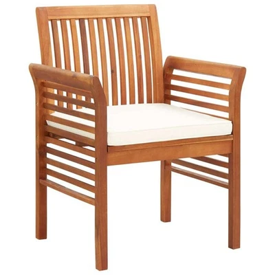Garden Dining Chair Set of 4 Natural Wood, Cream - Image 1 of 4