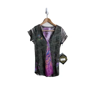 Christian Audigier C Bar A Lovestock Ranch Peaceful Nature V Neck Medium NWT Y2K - Picture 1 of 10