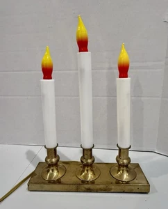 Vintage elektrische Fensterkerzen mit 3 Lichtern flammenlos Messingfuß #1 - 11 Zoll - Bild 1 von 13